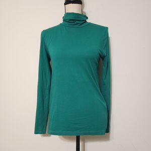 J Crew Kelly Green Cotton Turtleneck base layer Mod Preppy Costal campcore XS